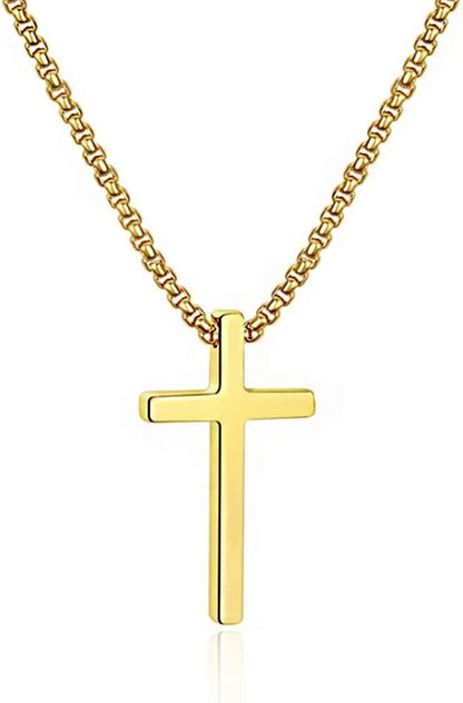 Gold Stainless Steel Plain Cross Pendant Necklace