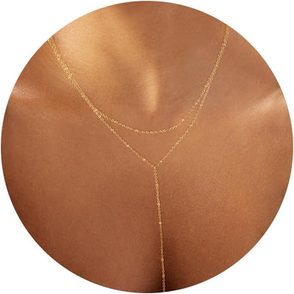 Y-Shaped Pendant Trendy Layered Beaded Chain Drop Necklaces