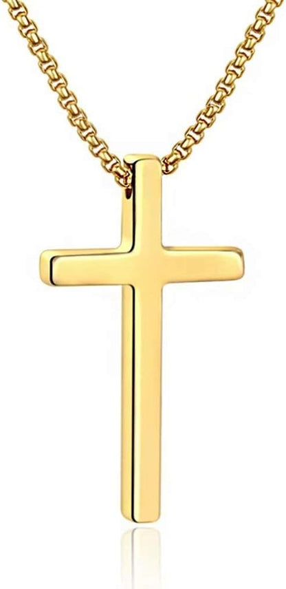Gold Stainless Steel Plain Cross Pendant Necklace