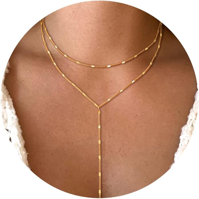 Y-Shaped Pendant Trendy Layered Beaded Chain Drop Necklaces