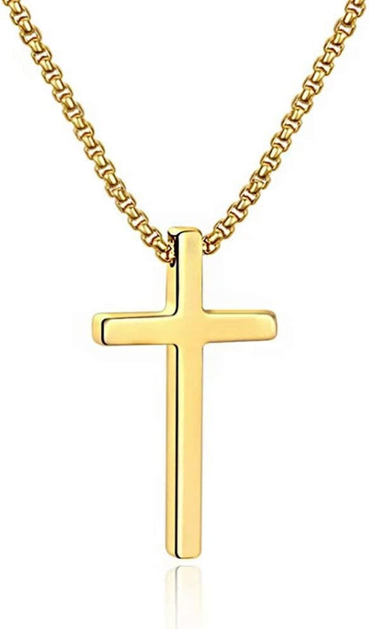 Gold Stainless Steel Plain Cross Pendant Necklace
