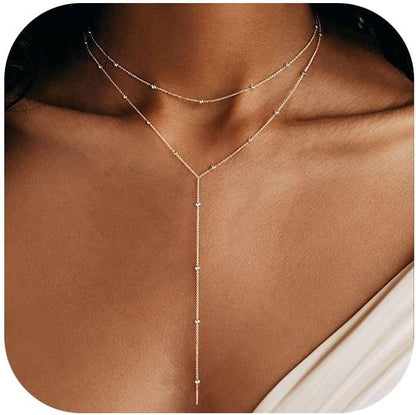 Y-Shaped Pendant Trendy Layered Beaded Chain Drop Necklaces