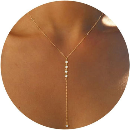 Y-Shaped Pendant Trendy Layered Beaded Chain Drop Necklaces