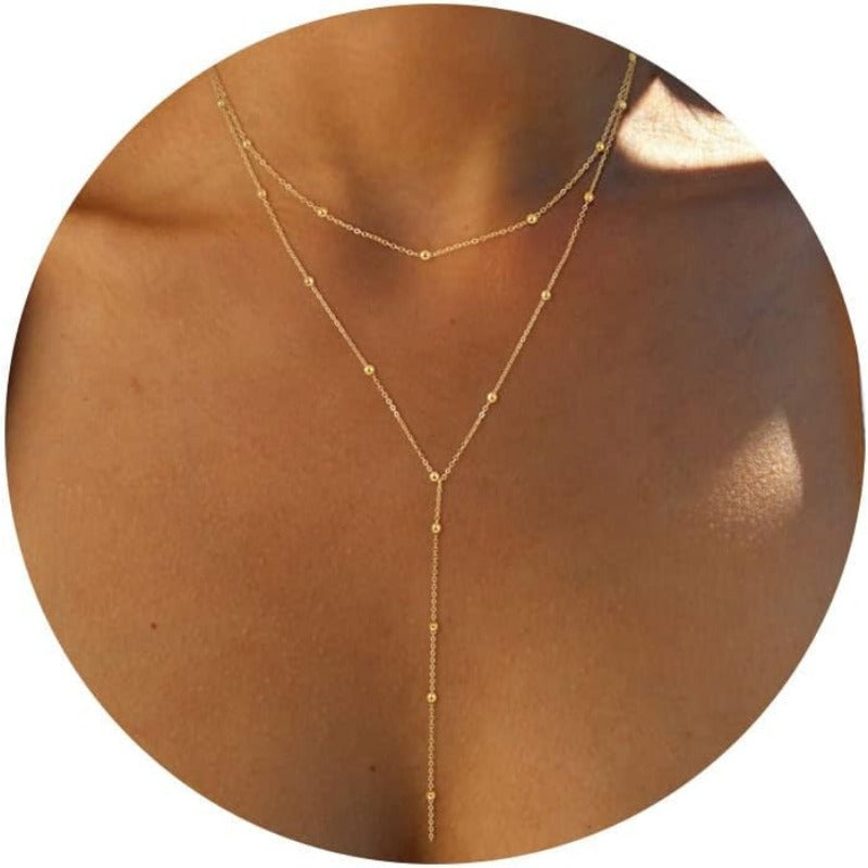 Y-Shaped Pendant Trendy Layered Beaded Chain Drop Necklaces