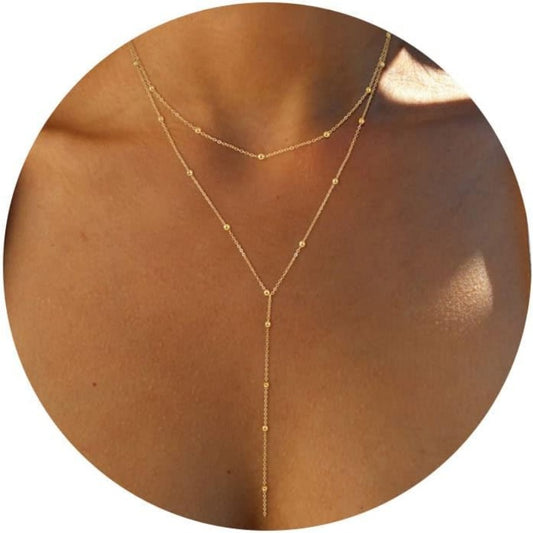 Y-Shaped Pendant Trendy Layered Beaded Chain Drop Necklaces