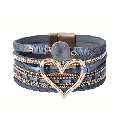 Bohemian Multi-layer Leather Hand-woven Magnetic Clasp Bracelet