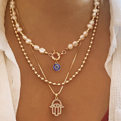 Imitation Pearl Alloy Diamond Pendant Necklace