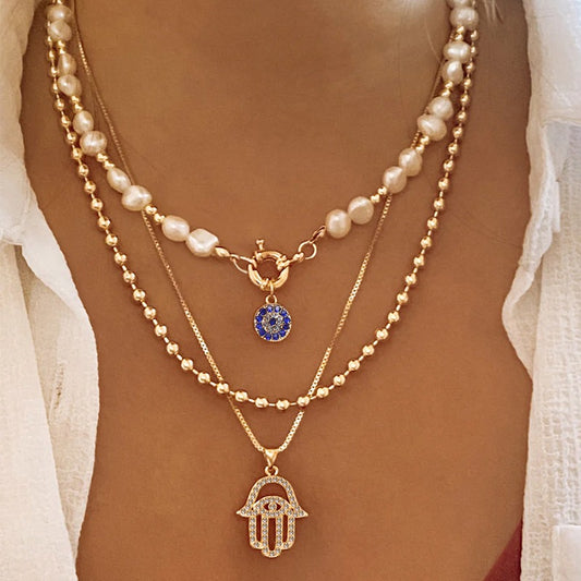 Imitation Pearl Alloy Diamond Pendant Necklace