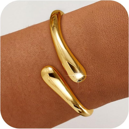 Gold Filled Bangle Bracelet Chunky Adjustable Twist Cuff Bracelet