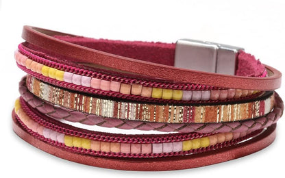 Women Handmade Multi-Layer Leather Wrap Bracelet