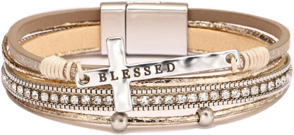 Boho Leather Wrap Multi-Layer Pearl Crystal Bracelet