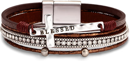Boho Leather Wrap Multi-Layer Pearl Crystal Bracelet