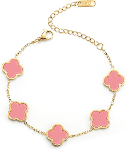 Blessed Soul Multi- Flower Four Leaf Link Bracelets Trendy
