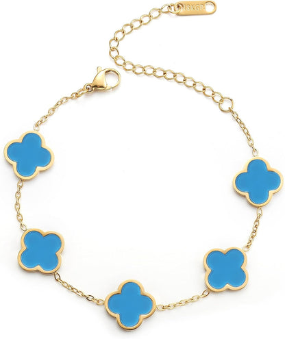 Blessed Soul Multi- Flower Four Leaf Link Bracelets Trendy