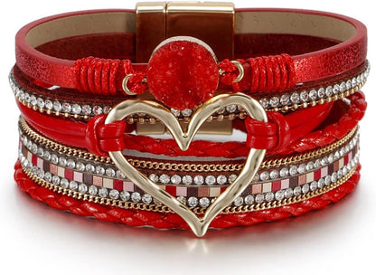 Boho Leather Wrap Multi-Layer Pearl Crystal Bracelet
