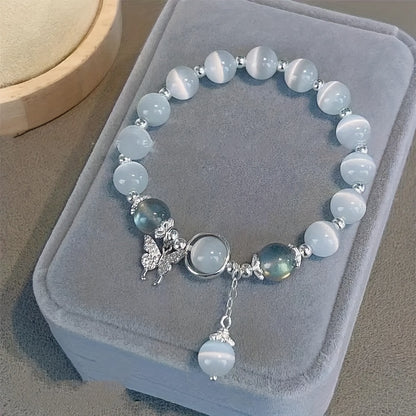 Moonstone Butterfly Charm Elegant Crystal Bead Bracelet