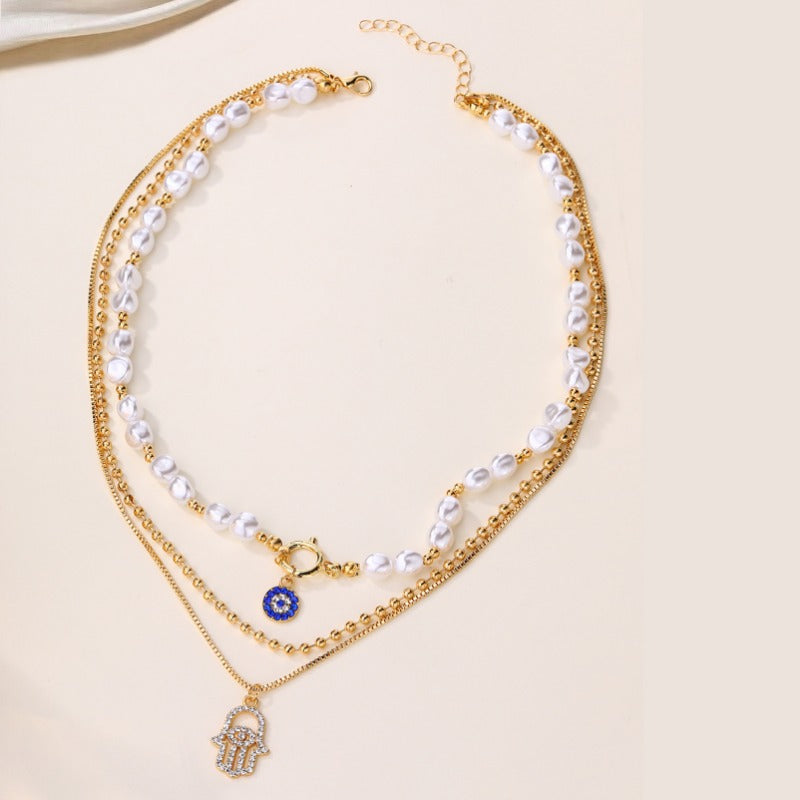 Imitation Pearl Alloy Diamond Pendant Necklace