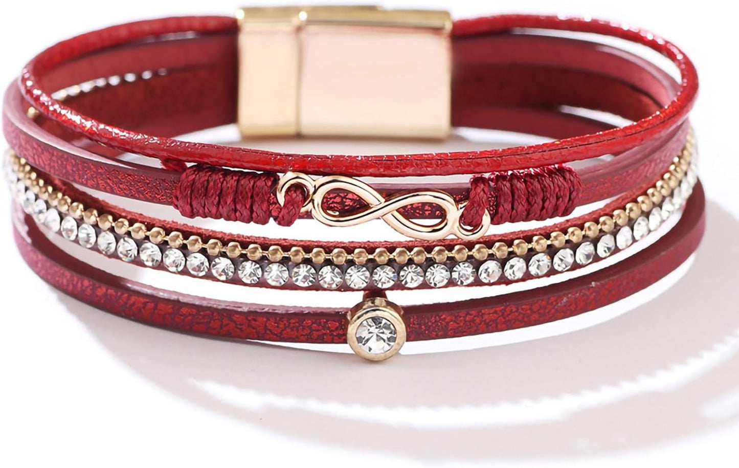 Boho Leather Wrap Multi-Layer Pearl Crystal Bracelet