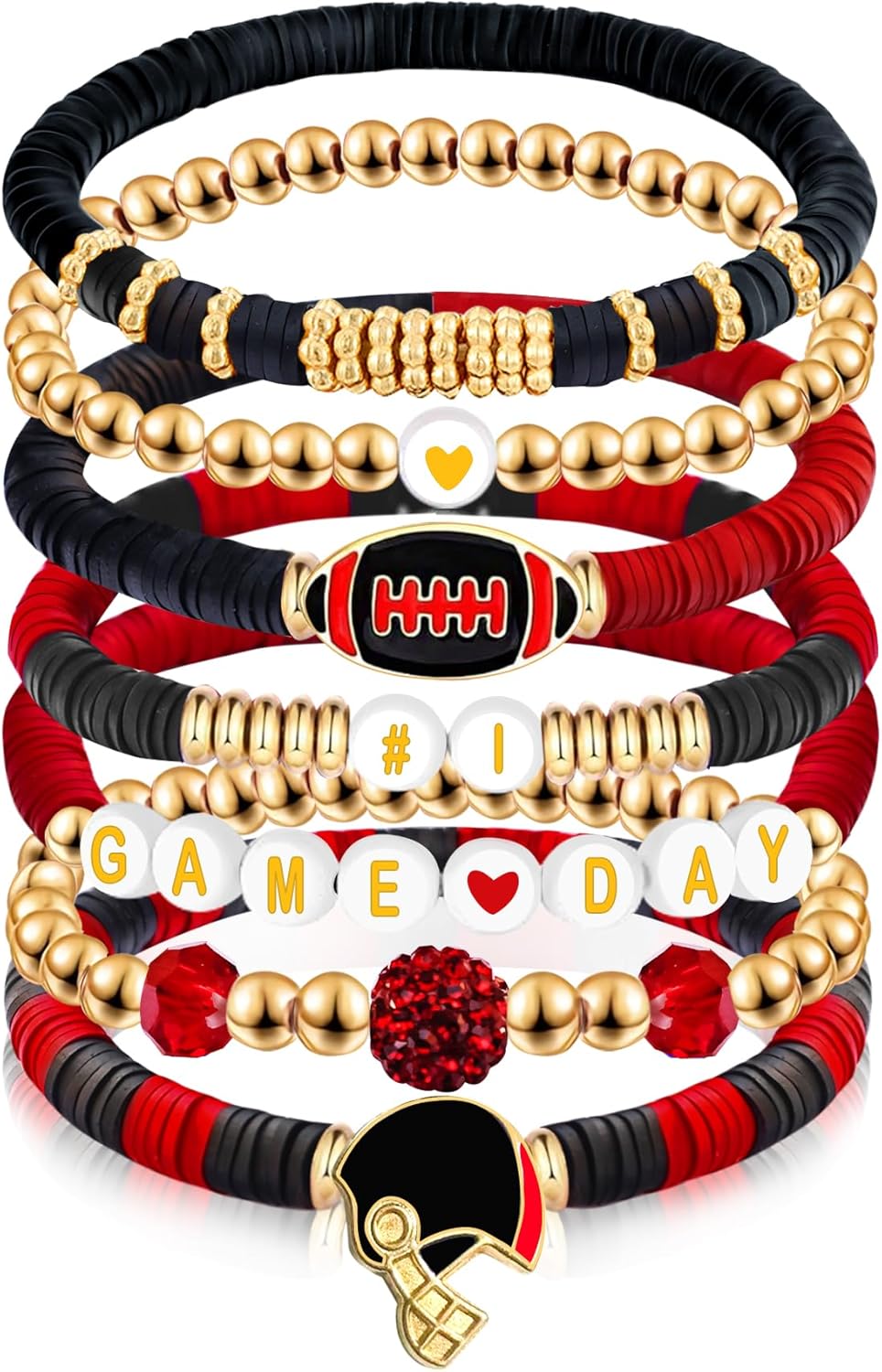1 Bracelet Football Charm Beaded Stretch Bracelet