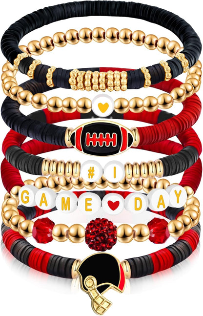1 Bracelet Football Charm Beaded Stretch Bracelet