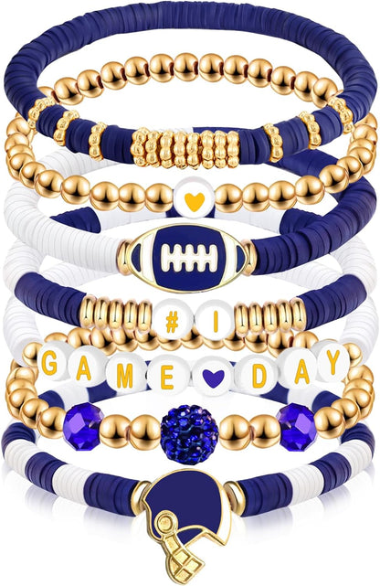 1 Bracelet Football Charm Beaded Stretch Bracelet