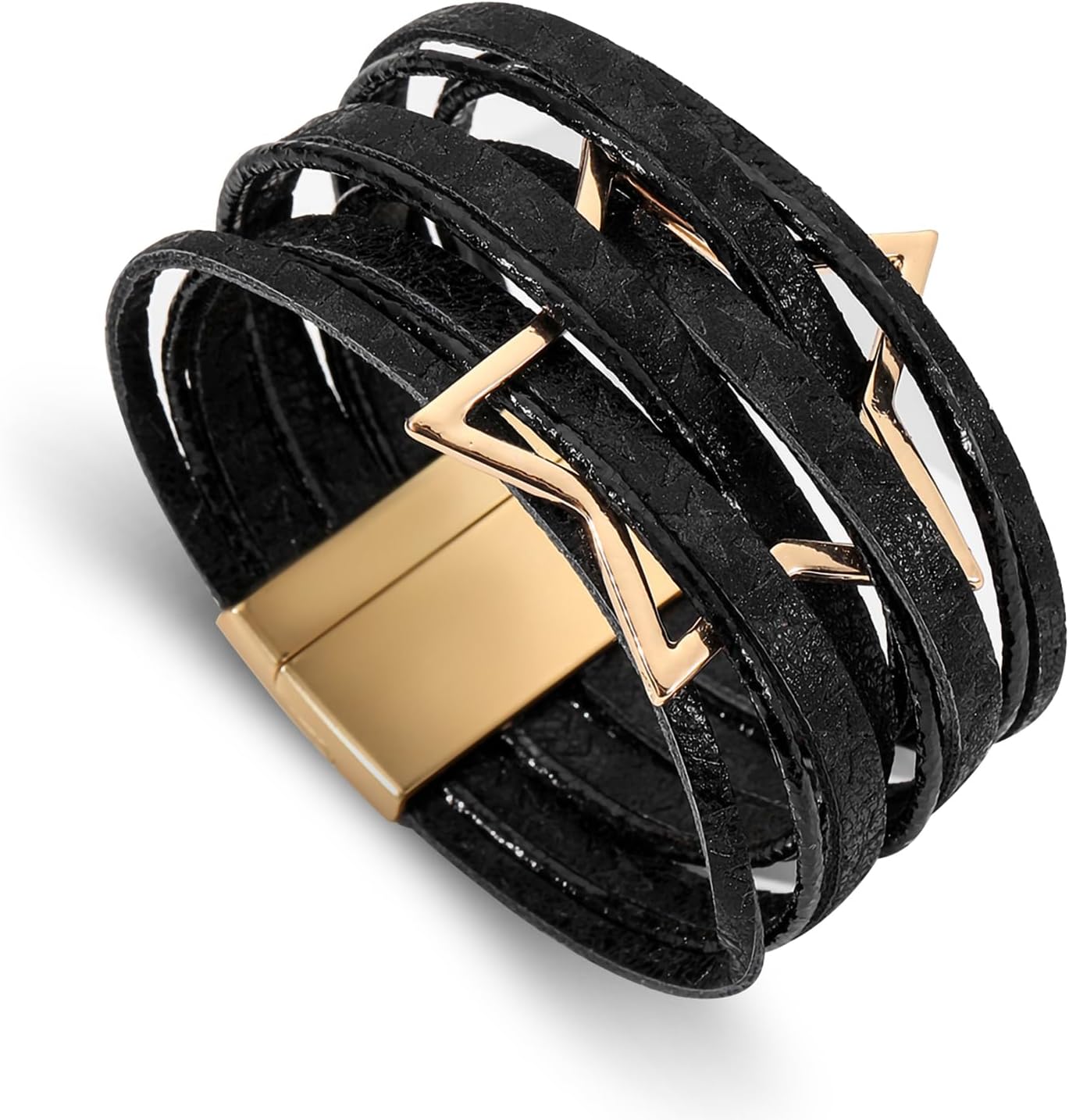 Boho Leather Wrap Multi-Layer Pearl Crystal Bracelet