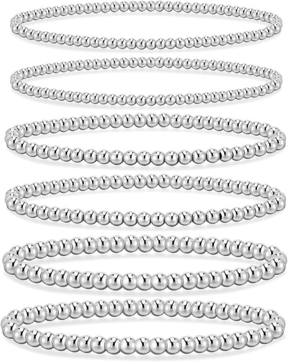 14K Gold Plated Beaded Strand Bead Ball Bracelets Adjustable Jewelry Set