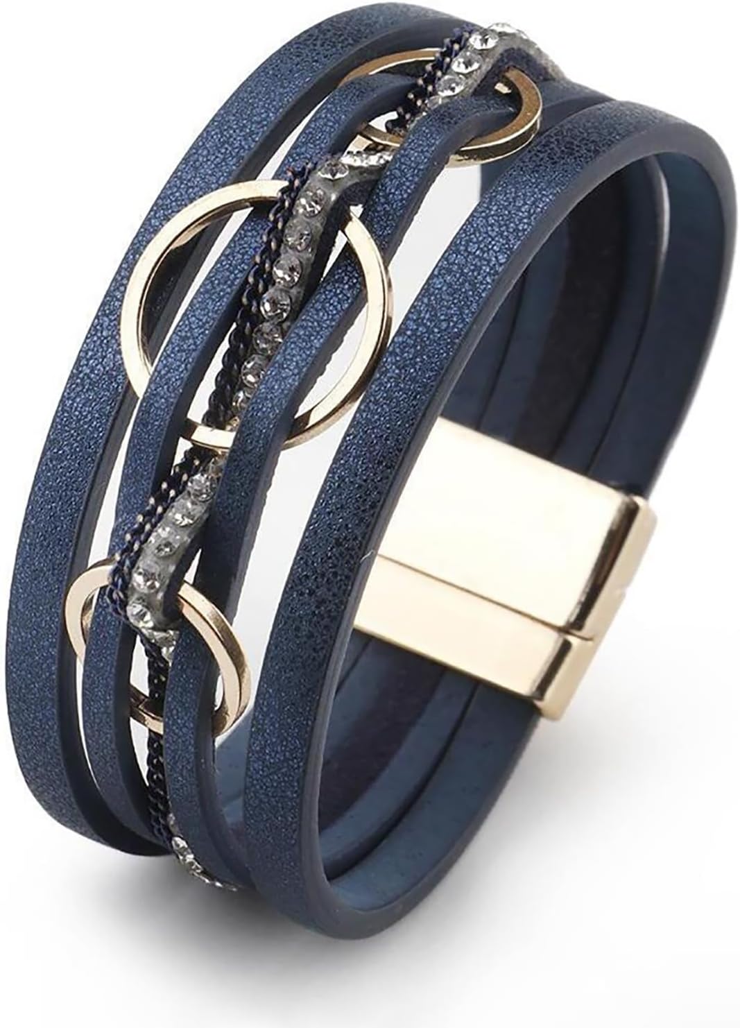 Boho Leather Wrap Multi-Layer Pearl Crystal Bracelet