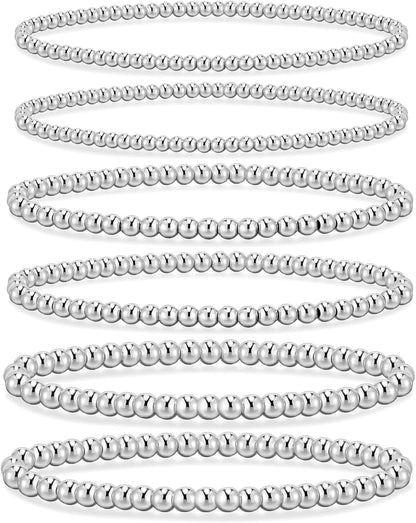 14K Gold Plated Beaded Strand Bead Ball Bracelets Adjustable Jewelry Set