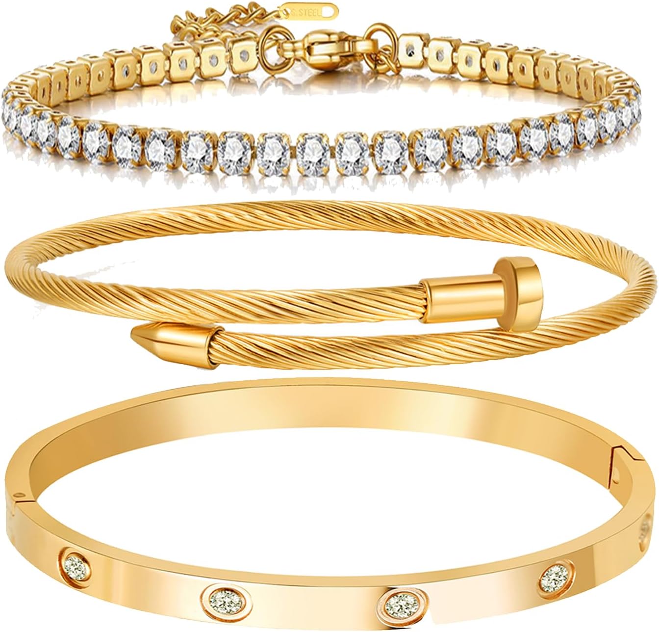18K Gold Plated Love Bangle Cubic Zirconia Bracelet
