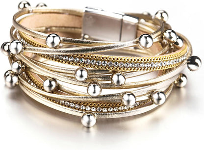 Women Handmade Multi-Layer Leather Wrap Bracelet