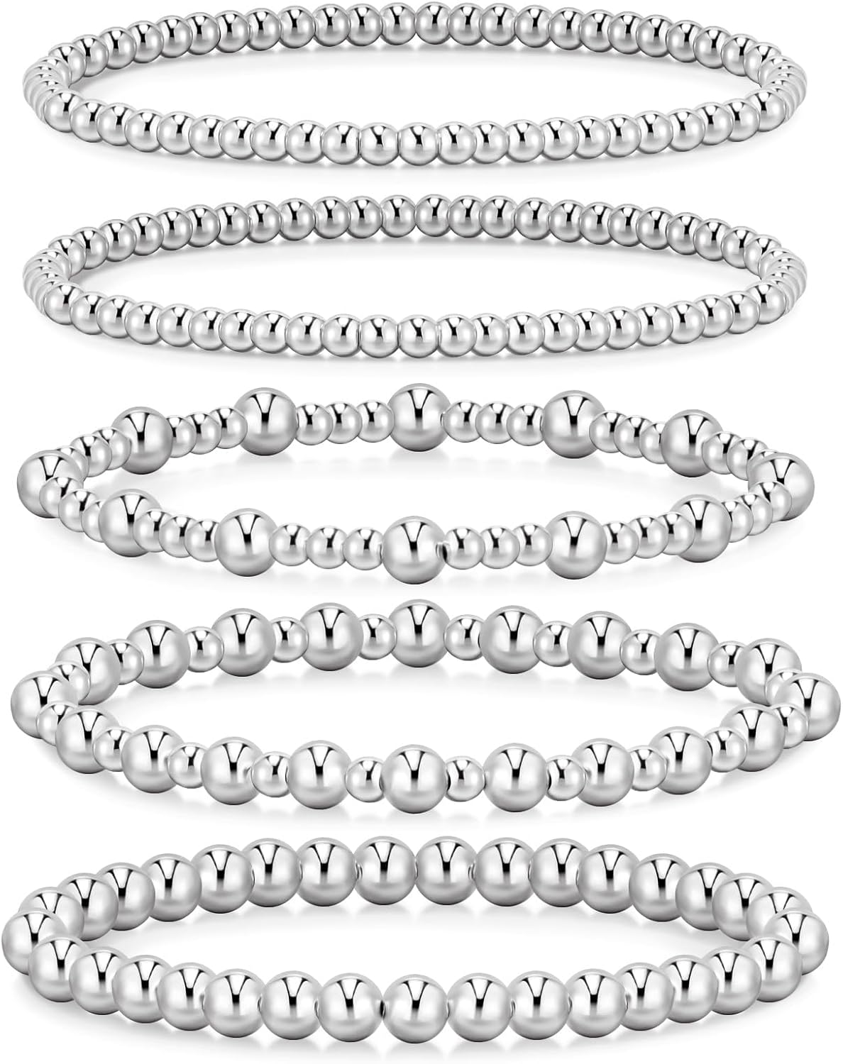 14K Gold Plated Beaded Strand Bead Ball Bracelets Adjustable Jewelry Set