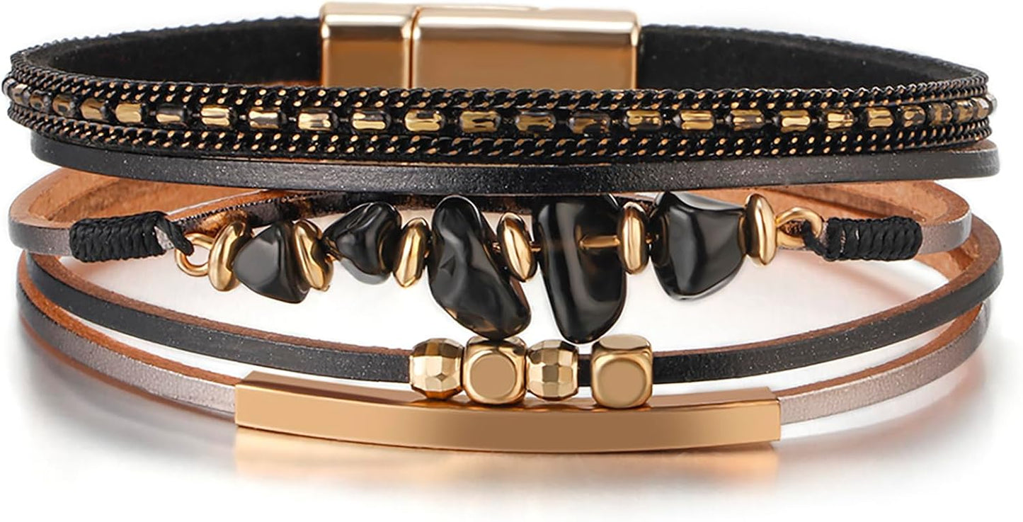 Women Handmade Multi-Layer Leather Wrap Bracelet