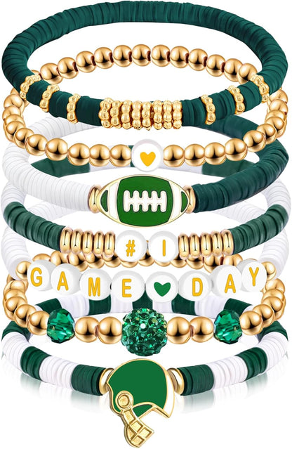 1 Bracelet Football Charm Beaded Stretch Bracelet