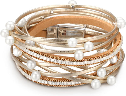 Women Handmade Multi-Layer Leather Wrap Bracelet