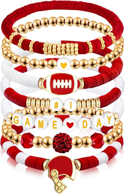 1 Bracelet Football Charm Beaded Stretch Bracelet