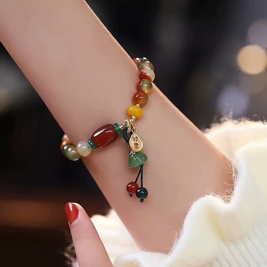 Enlightened Approach-Multicolored Jade Bead Stretch Bracelet