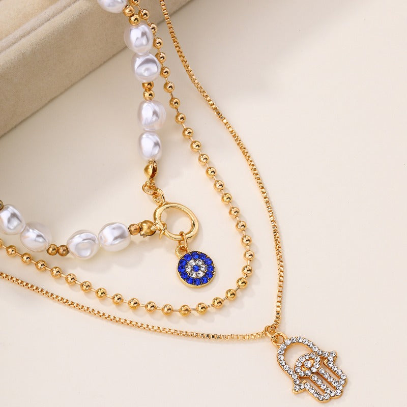 Imitation Pearl Alloy Diamond Pendant Necklace