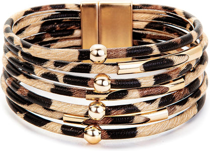 Boho Leather Wrap Multi-Layer Pearl Crystal Bracelet