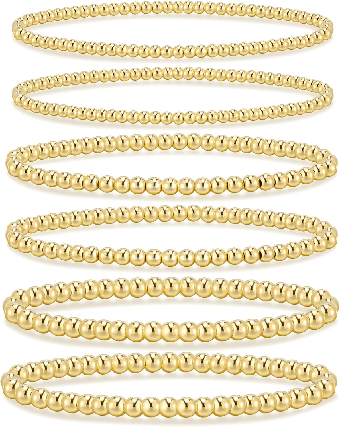 14K Gold Plated Beaded Strand Bead Ball Bracelets Adjustable Jewelry Set