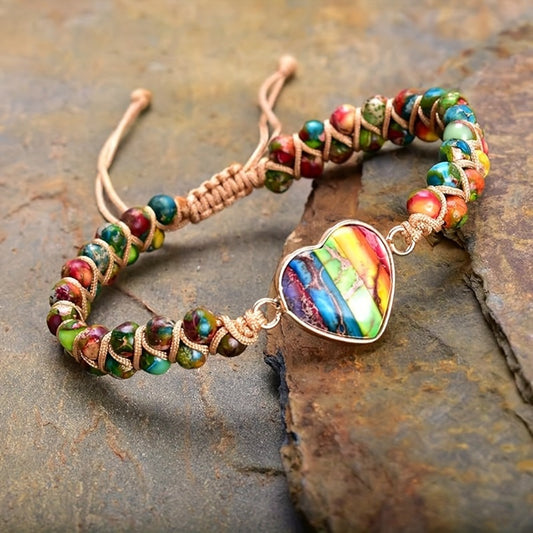 New Natural Sea Sediment Jasper Stone Heart Chakra Bracelets
