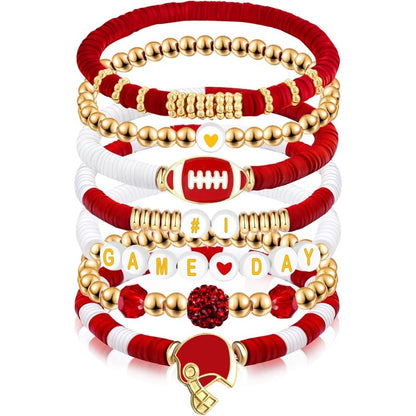 1 Bracelet Football Charm Beaded Stretch Bracelet