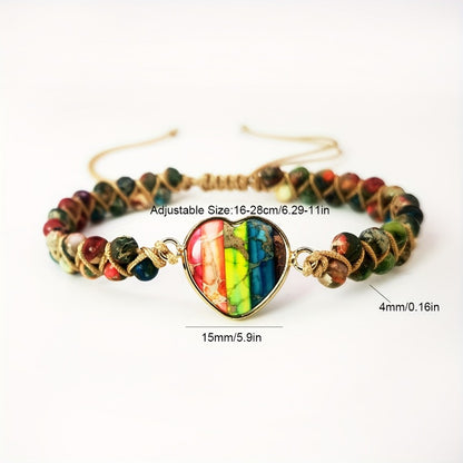 New Natural Sea Sediment Jasper Stone Heart Chakra Bracelets