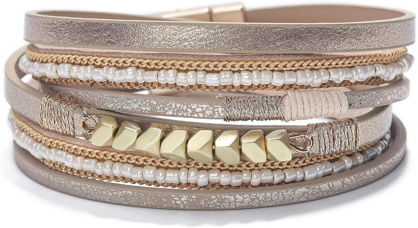 Women Handmade Multi-Layer Leather Wrap Bracelet