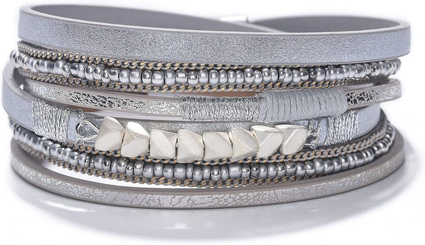 Women Handmade Multi-Layer Leather Wrap Bracelet