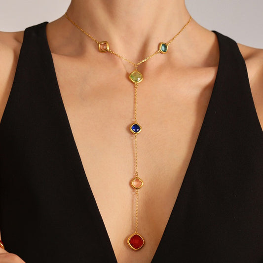 Magical Drops- Shiny Faceted Glass Long Tassel Necklace