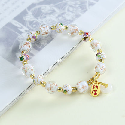 Tibetan Liuli Glass & Porcelain Charm Bracelet For Wealth