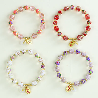 Tibetan Liuli Glass & Porcelain Charm Bracelet For Wealth