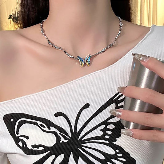Limited Edition-Colorful Zircon Butterfly Irregular Choker Necklace