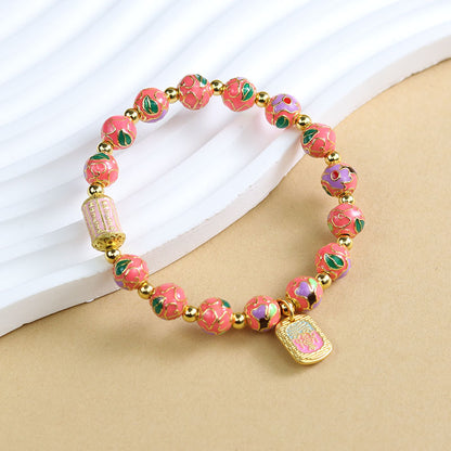 Tibetan Liuli Glass & Porcelain Charm Bracelet For Wealth